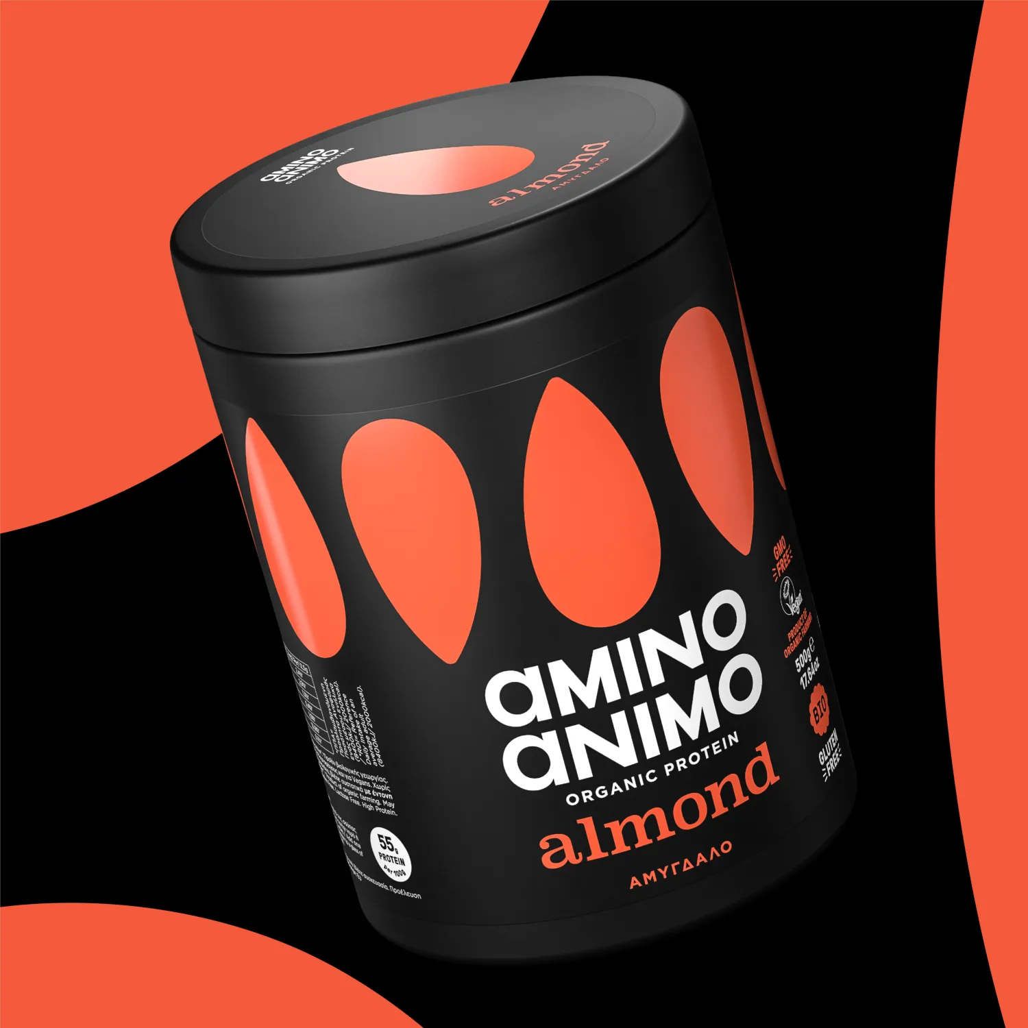 AMIMO_ANIMO-ALMOND_RGB_PETROS Physis Laboratory Amino Animo Almond Χωρίς Γλουτένη & Λακτόζη 500gr - Image 1
