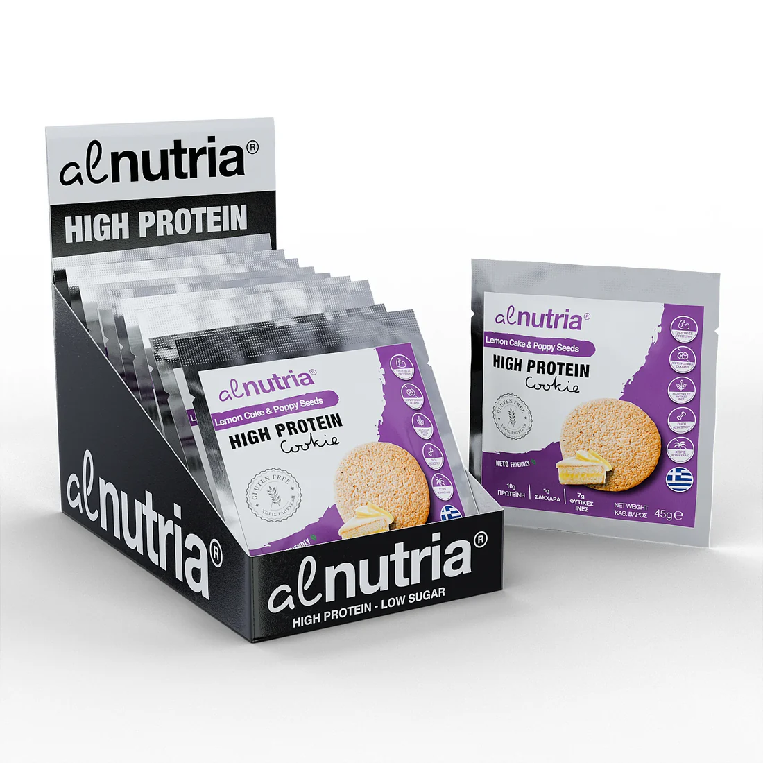 alnutria_display-lemon_cake-260111 Alnutria Μπισκότα με Lemon Cake & Poppy seeds 12*45gr - Image 1
